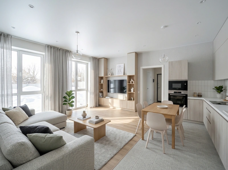 Дизайн гостиной в стиле Сканди — фото интерьера от нейросети RoomGPT