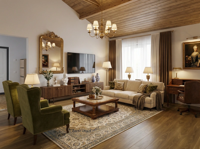 Дизайн интерьера в стиле Классика — Гостиная от нейросети RoomGPT