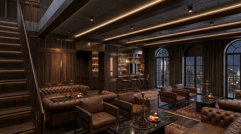 Дизайн гостиной в стиле Блэктэк — фото интерьера от нейросети RoomGPT