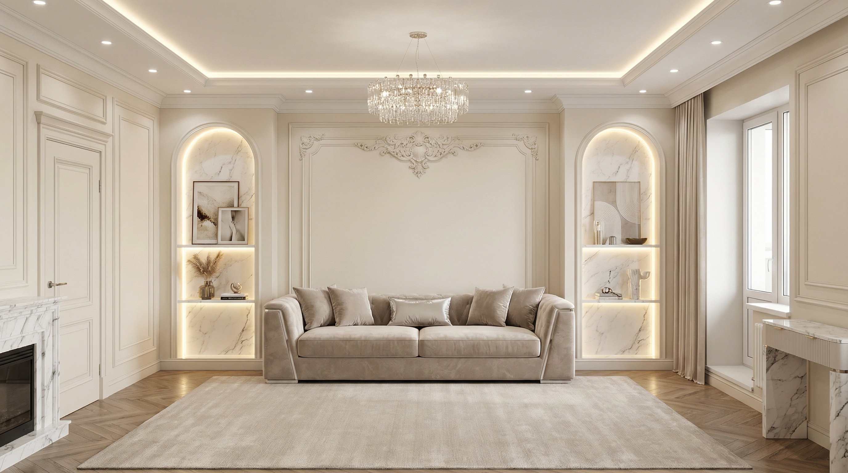 Дизайн гостиной в стиле Классика — фото интерьера от нейросети RoomGPT