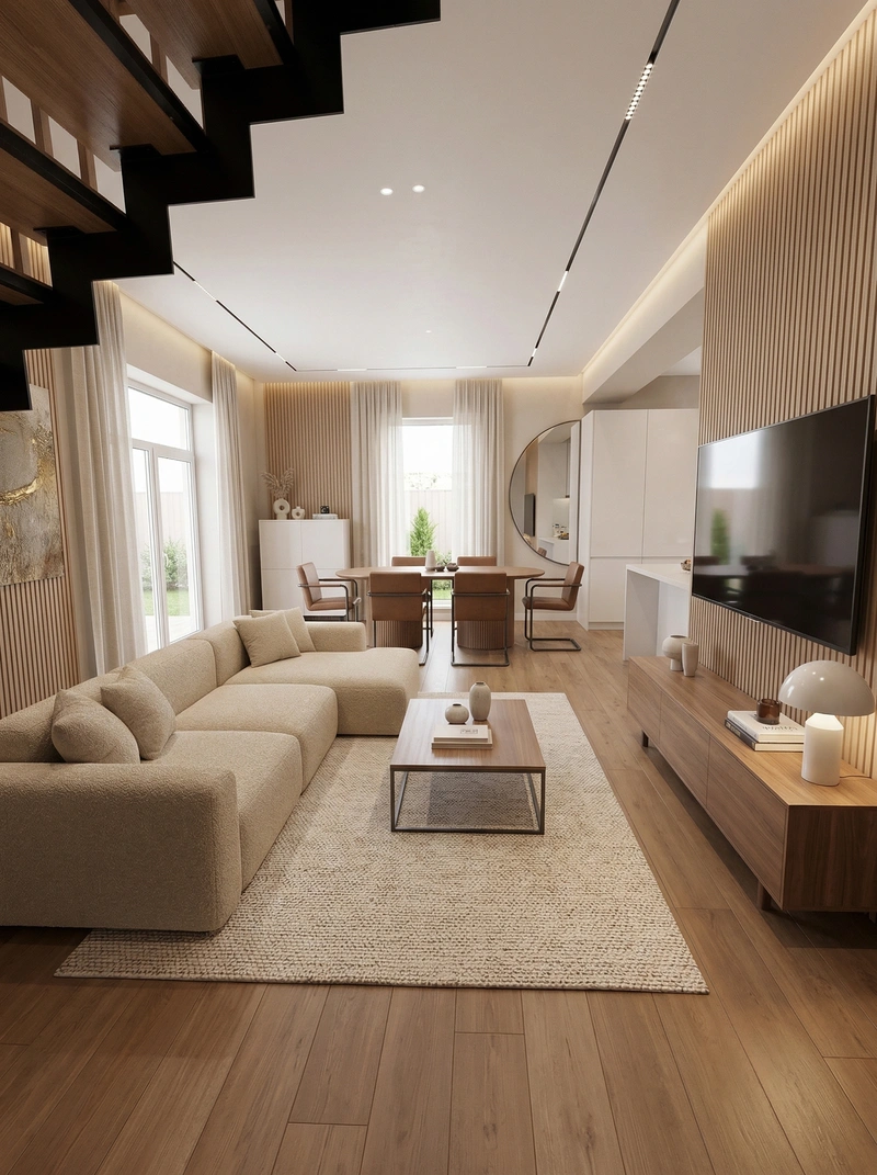 Дизайн гостиной в стиле Контемпорари — фото интерьера от нейросети RoomGPT