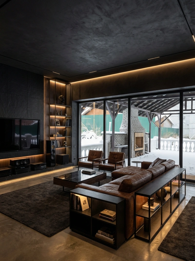 Дизайн интерьера в стиле Блэктэк — Гостиная от нейросети RoomGPT