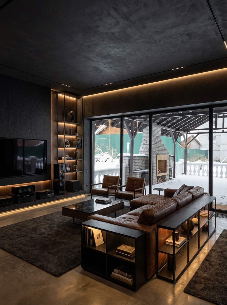 Дизайн гостиной в стиле Блэктэк — фото интерьера от нейросети RoomGPT