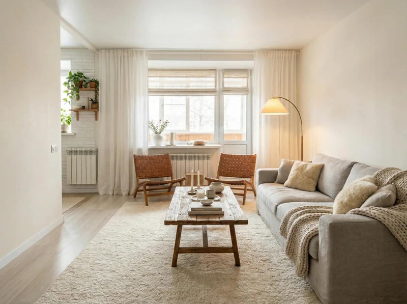 Дизайн интерьера в стиле Хюгге — Гостиная от нейросети RoomGPT