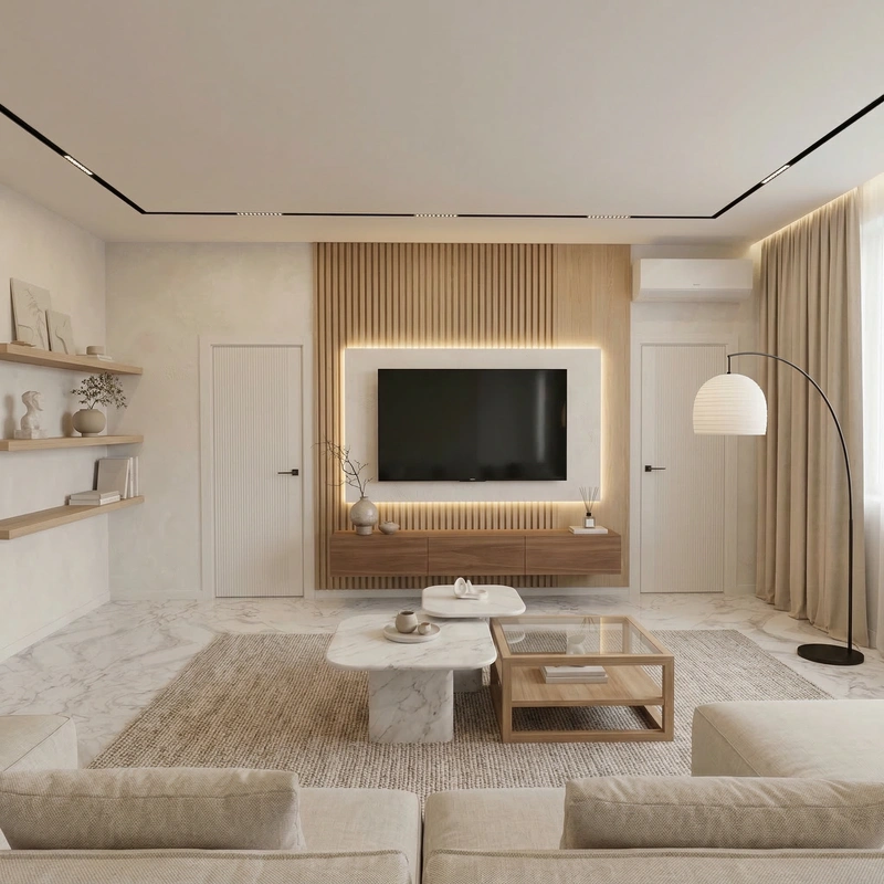 Дизайн интерьера в стиле Минимализм — Гостиная от нейросети RoomGPT