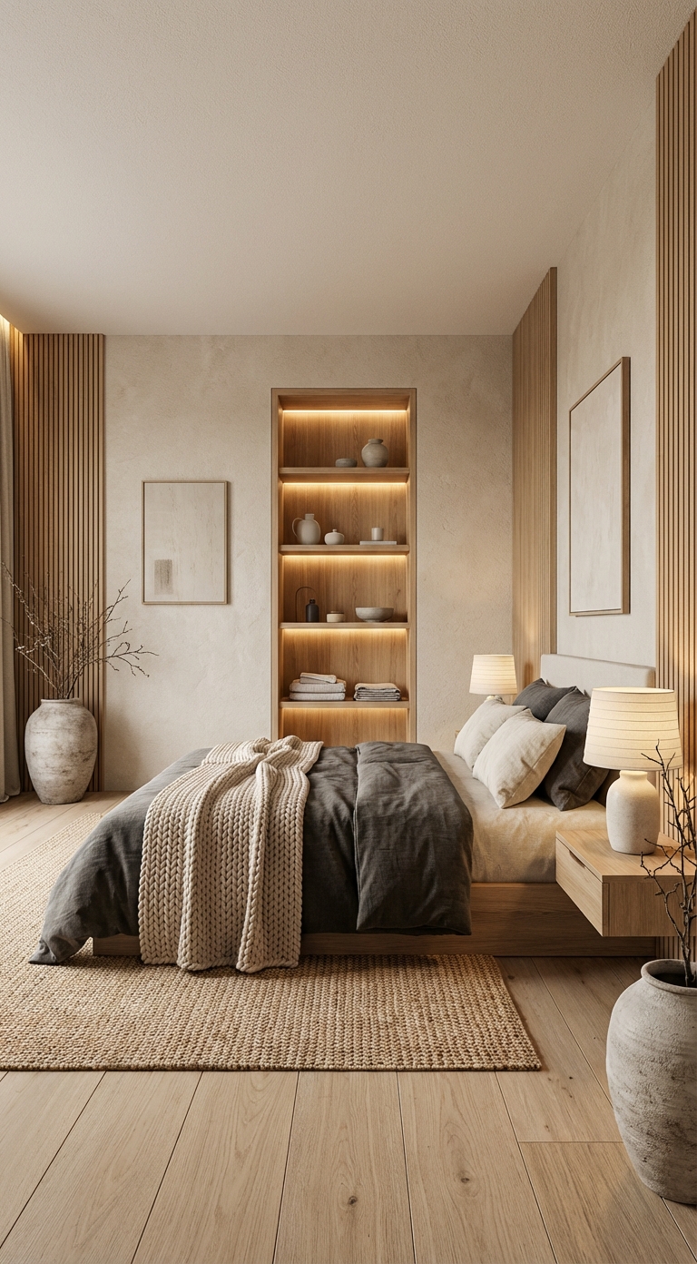 Дизайн спальни в стиле Japandi — фото интерьера от нейросети RoomGPT