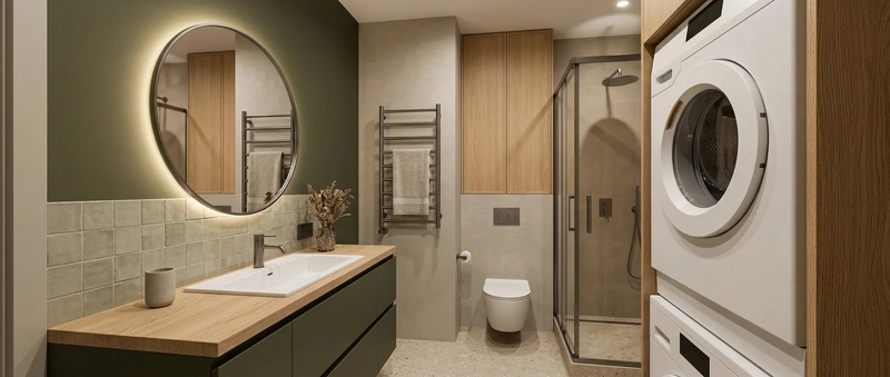 Дизайн ванной в стиле Japandi — фото интерьера от нейросети RoomGPT