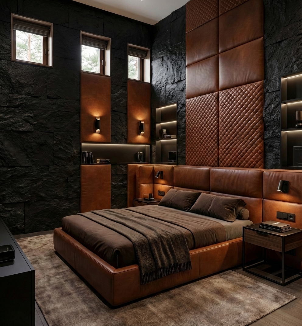 Дизайн спальни в стиле Блэктэк — фото интерьера от нейросети RoomGPT