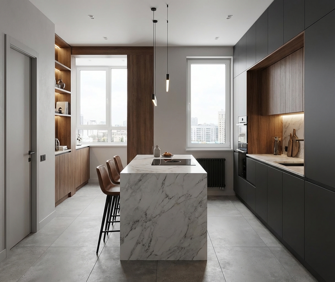 Дизайн кухни в стиле Минимализм — фото интерьера от нейросети RoomGPT