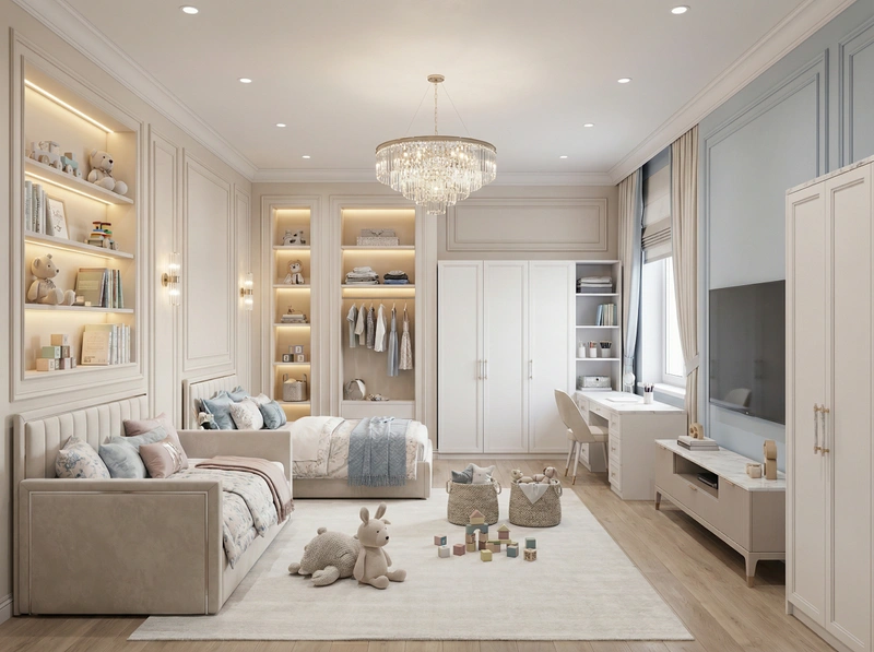 Дизайн детской в стиле Классика — фото интерьера от нейросети RoomGPT