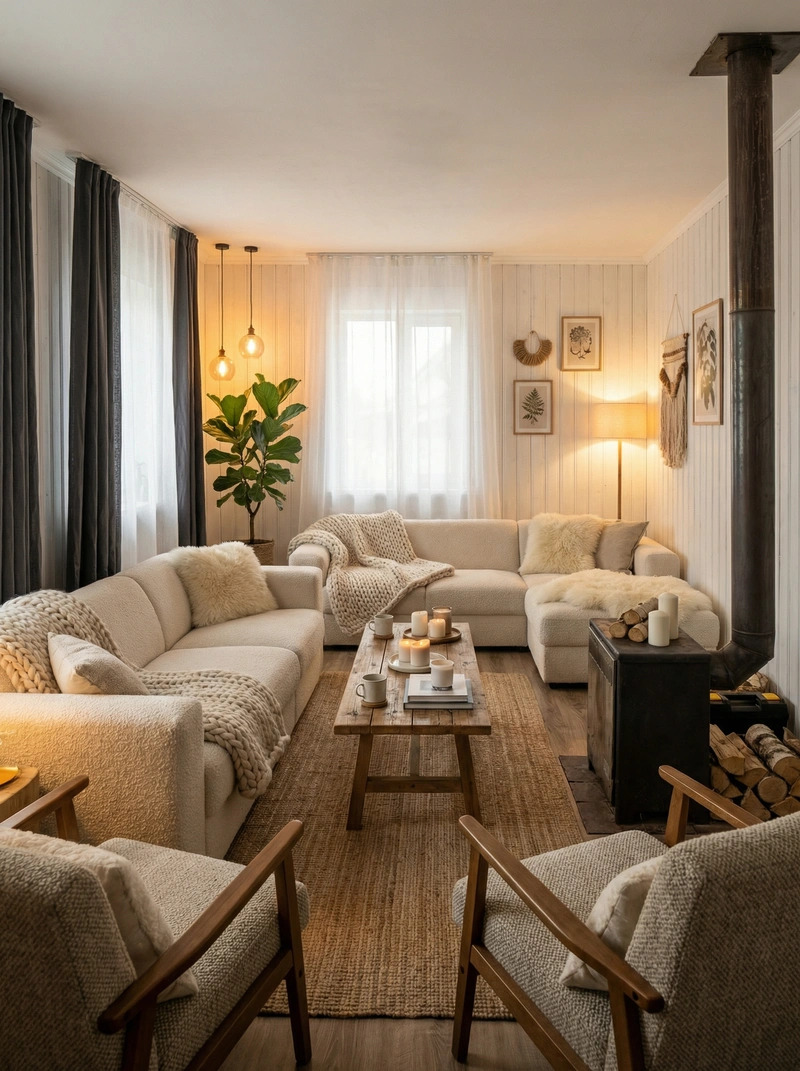 Дизайн интерьера в стиле Хюгге — Гостиная от нейросети RoomGPT