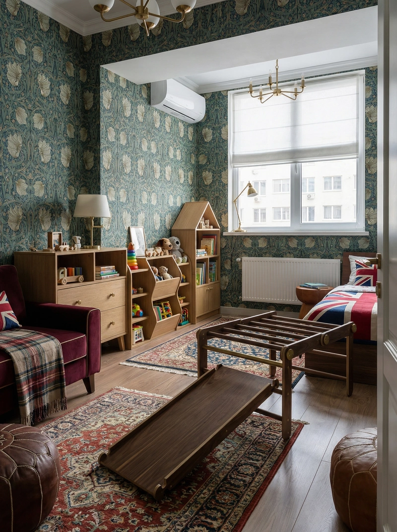Дизайн детской в стиле Британский — фото интерьера от нейросети RoomGPT