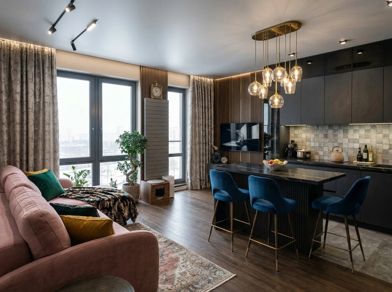 Дизайн гостиной в стиле Эклектика — фото интерьера от нейросети RoomGPT