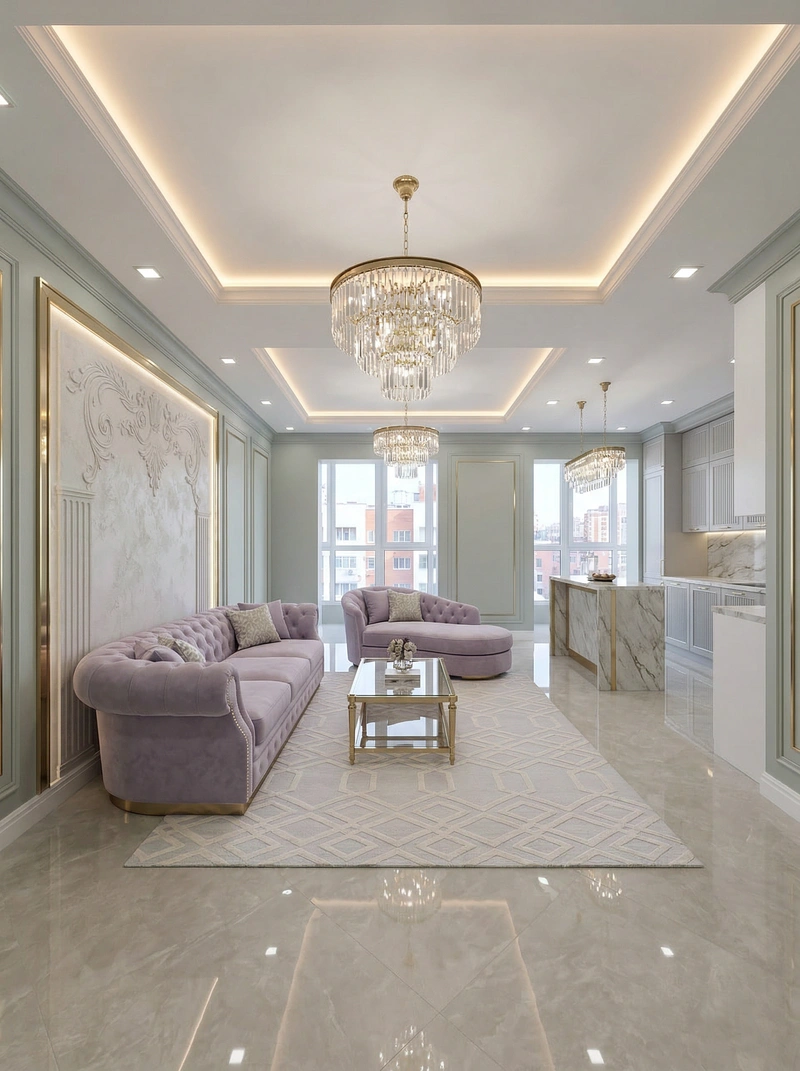 Дизайн интерьера в стиле Неоклассика — Гостиная от нейросети RoomGPT