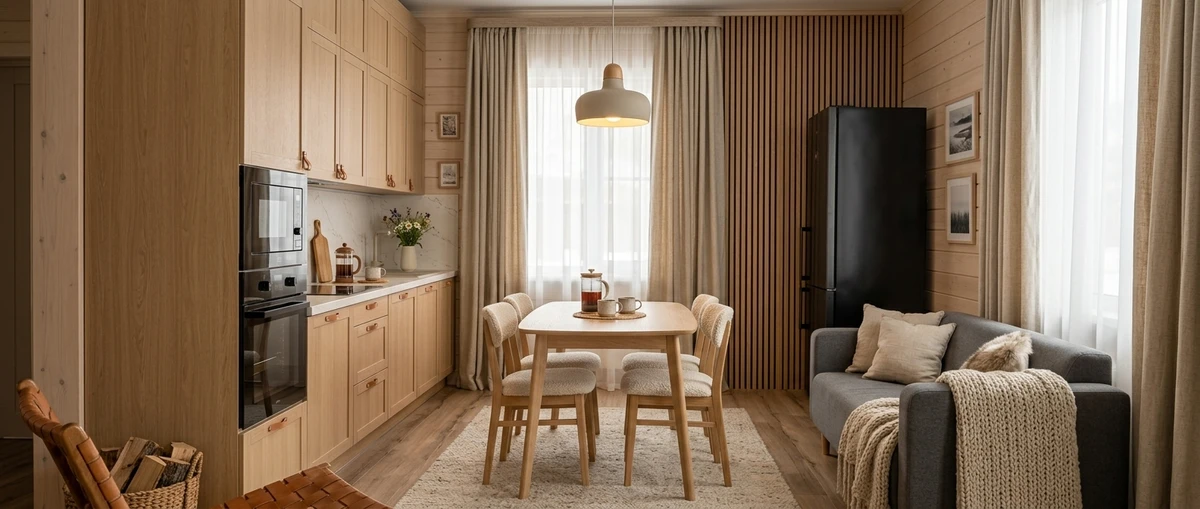 Дизайн кухни в стиле Хюгге — фото интерьера от нейросети RoomGPT