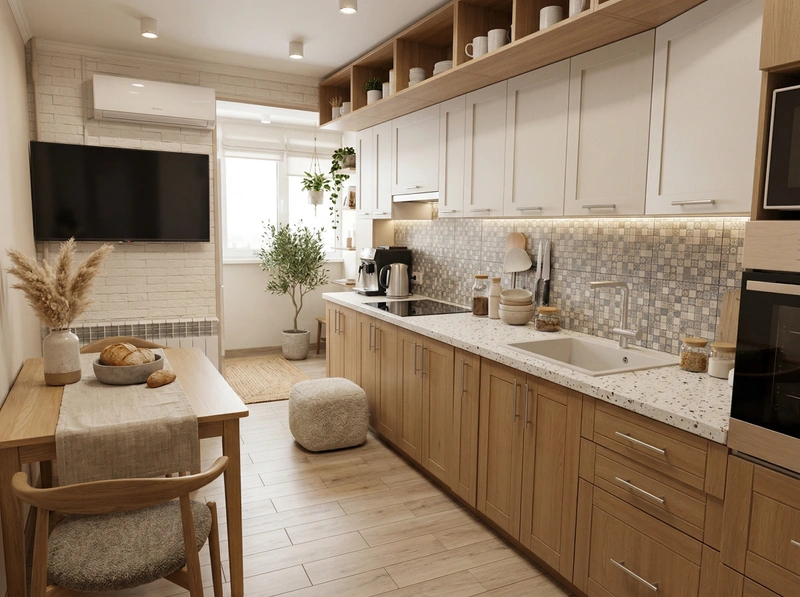 Дизайн кухни в стиле Хюгге — фото интерьера от нейросети RoomGPT