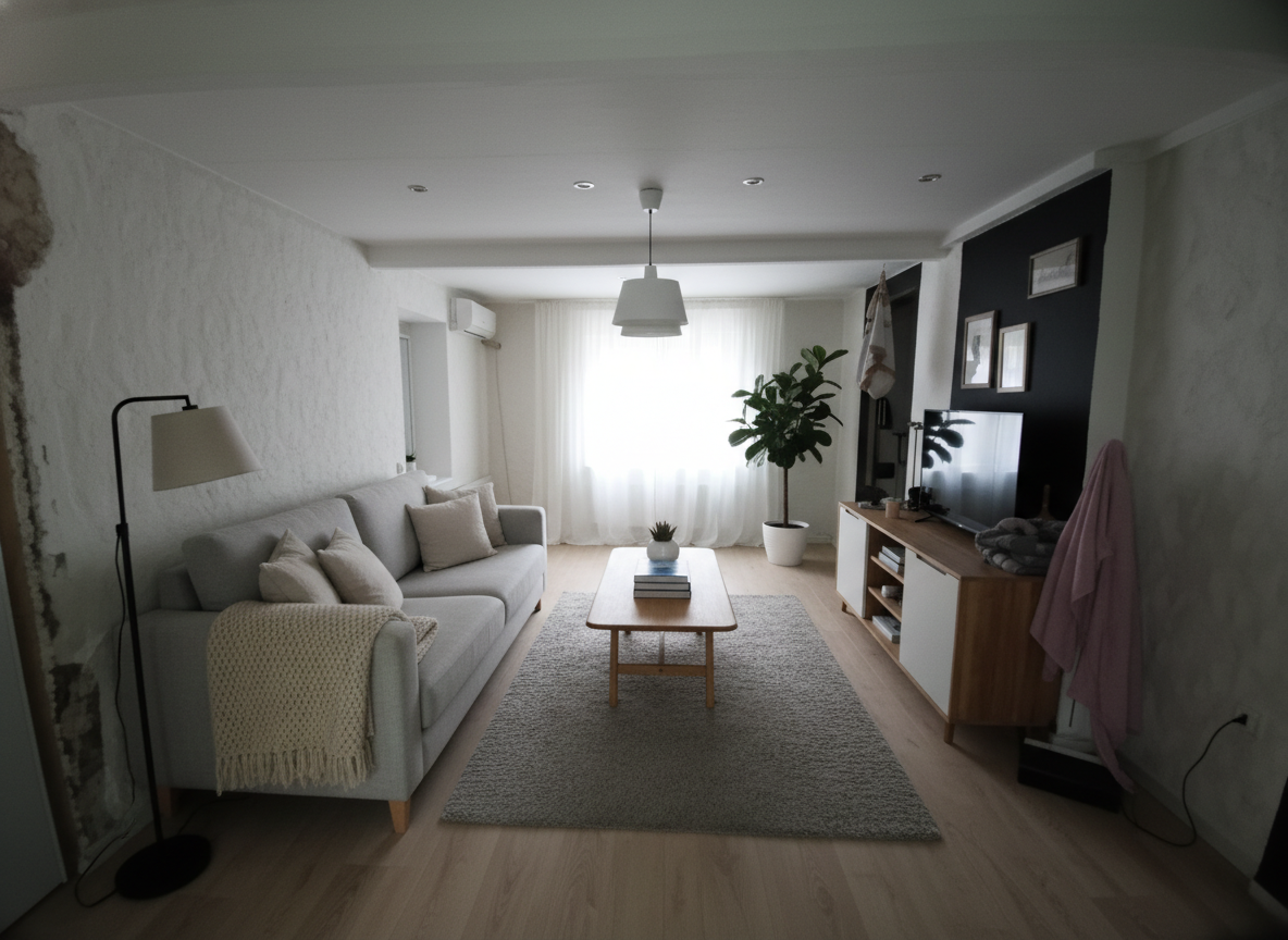 Дизайн гостиной в стиле Хюгге — фото интерьера от нейросети RoomGPT