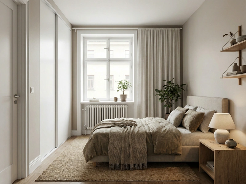 Дизайн спальни в стиле Japandi — фото интерьера от нейросети RoomGPT