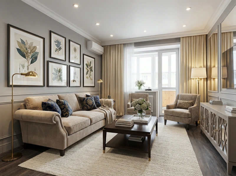 Дизайн интерьера в стиле Классика — Гостиная от нейросети RoomGPT