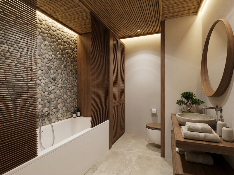 Дизайн ванной в стиле Japandi — фото интерьера от нейросети RoomGPT