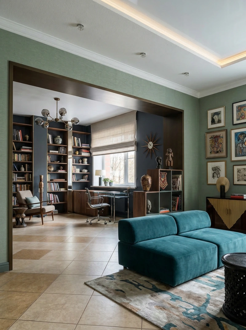 Дизайн гостиной в стиле Эклектика — фото интерьера от нейросети RoomGPT