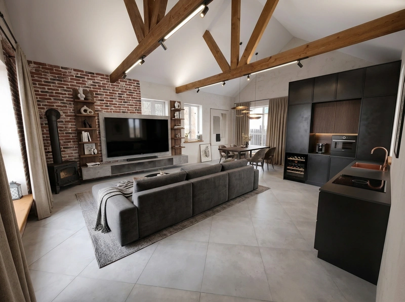 Дизайн гостиной в стиле Лофт — фото интерьера от нейросети RoomGPT