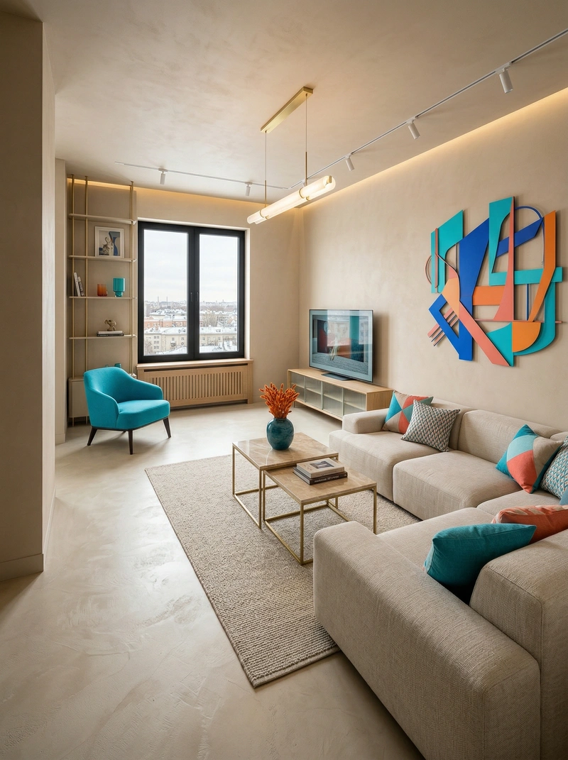 Дизайн гостиной в стиле Контемпорари — фото интерьера от нейросети RoomGPT