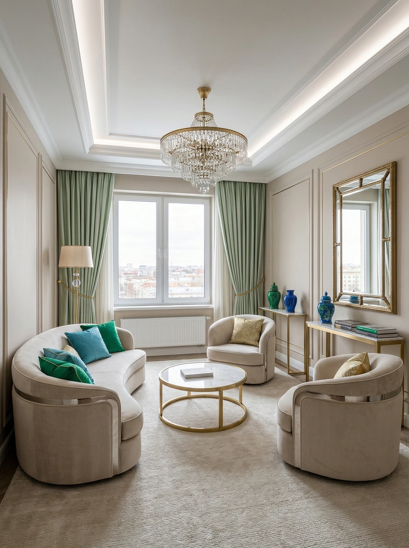 Дизайн гостиной в стиле Неоклассика — фото интерьера от нейросети RoomGPT