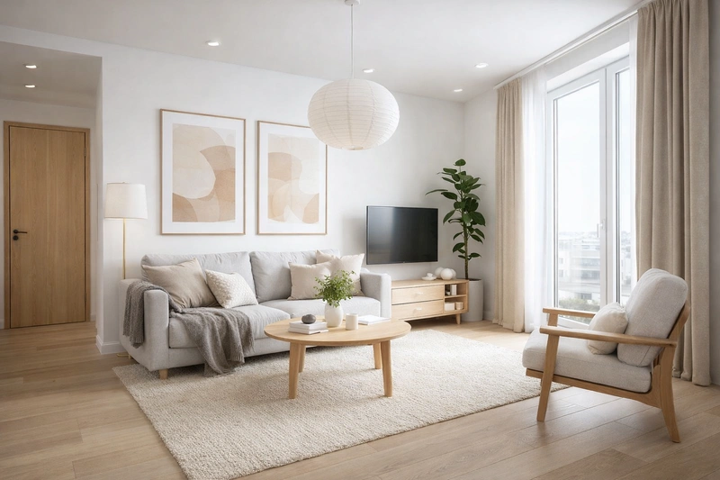 Дизайн гостиной в стиле Сканди — фото интерьера от нейросети RoomGPT