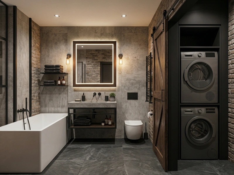 Дизайн ванной в стиле Лофт — фото интерьера от нейросети RoomGPT