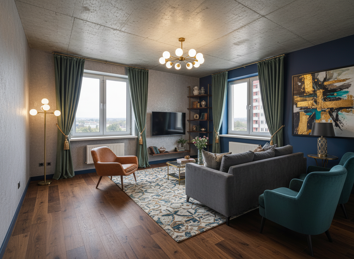 Дизайн гостиной в стиле Эклектика — фото интерьера от нейросети RoomGPT