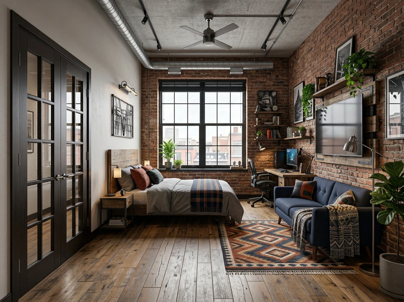 Дизайн спальни в стиле Лофт — фото интерьера от нейросети RoomGPT
