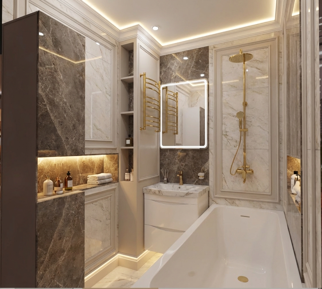 Дизайн ванной в стиле Классика — фото интерьера от нейросети RoomGPT