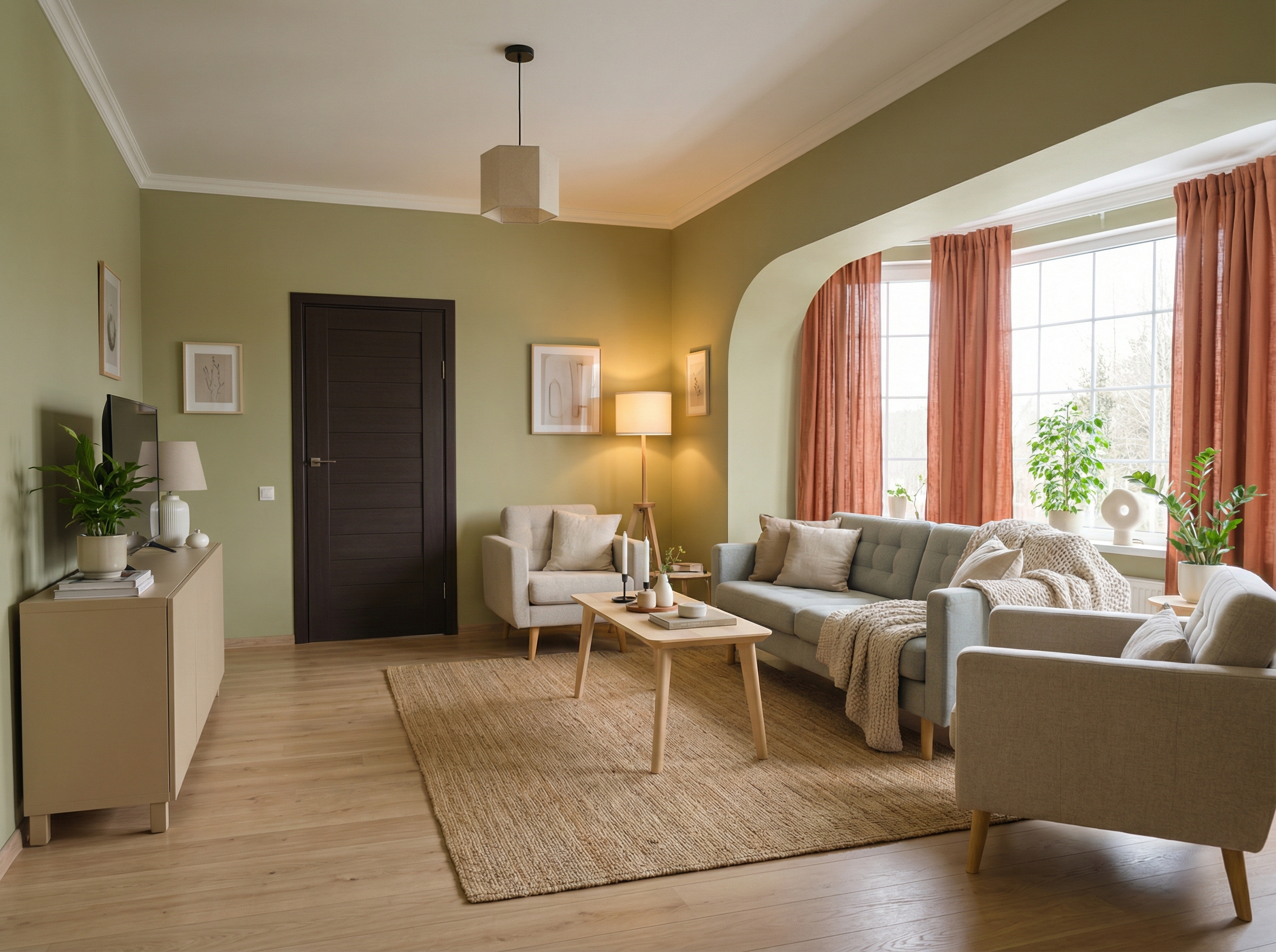 Дизайн гостиной в стиле Хюгге — фото интерьера от нейросети RoomGPT