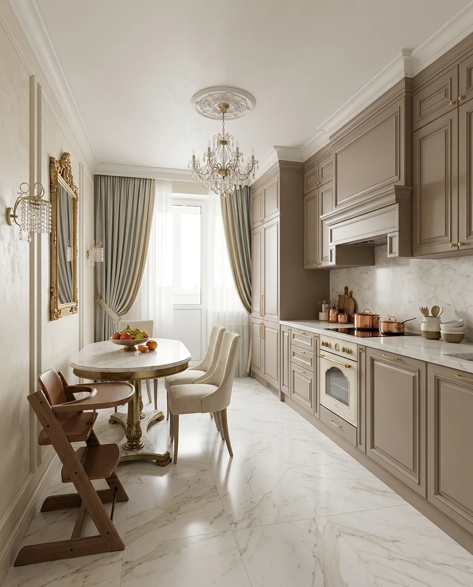 Дизайн кухни в стиле Классика — фото интерьера от нейросети RoomGPT