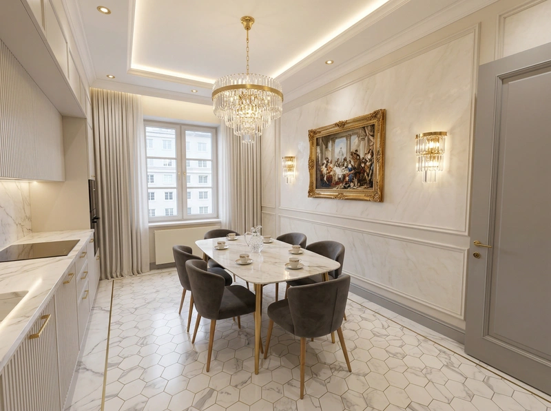 Дизайн кухни в стиле Неоклассика — фото интерьера от нейросети RoomGPT