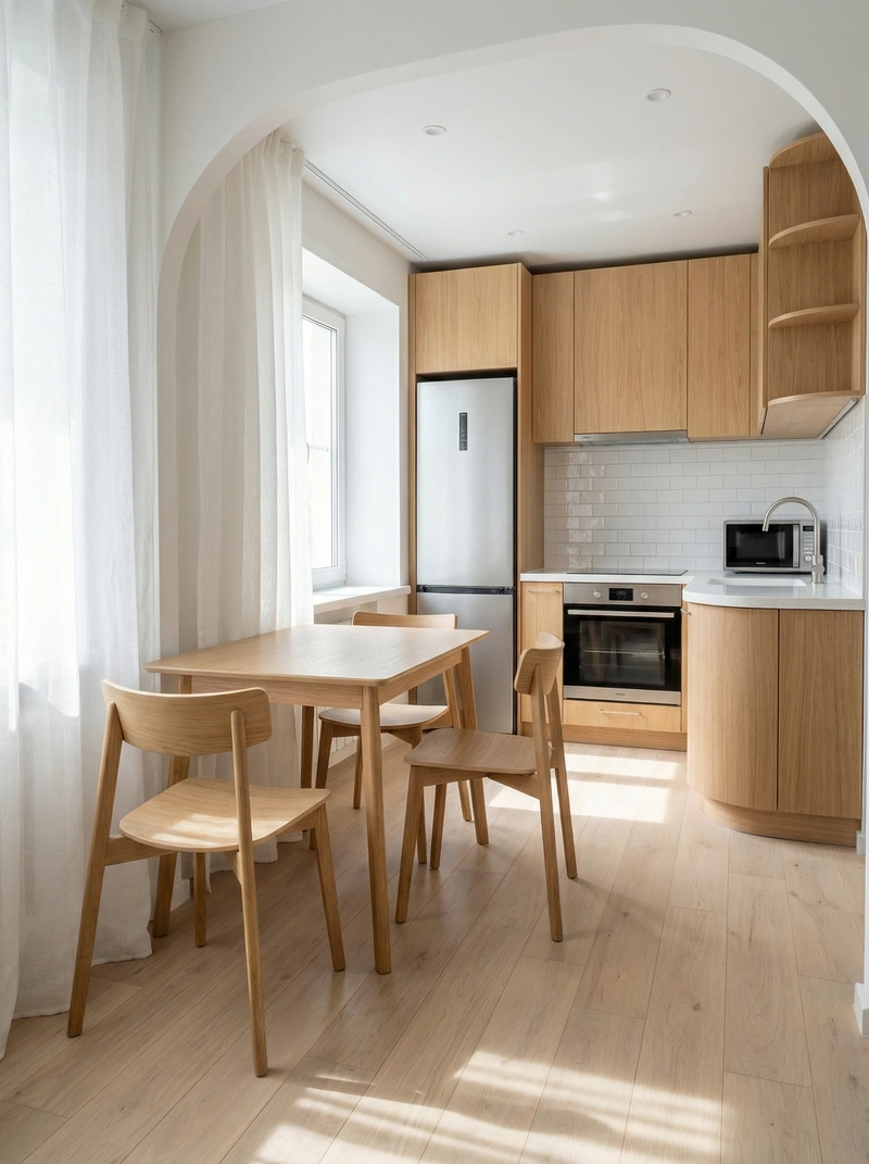 Дизайн интерьера в стиле Сканди — Кухня от нейросети RoomGPT