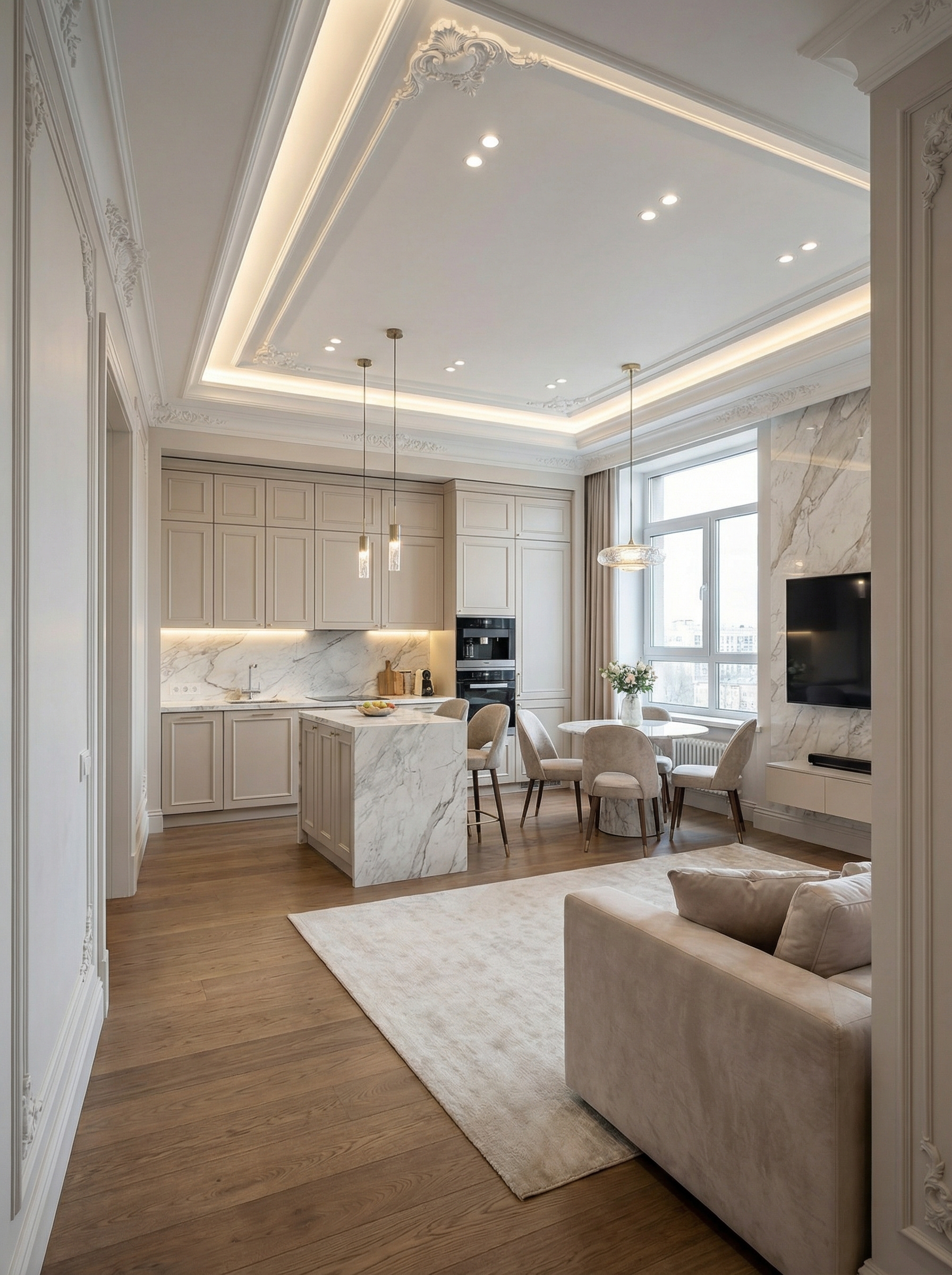 Дизайн гостиной в стиле Классика — фото интерьера от нейросети RoomGPT