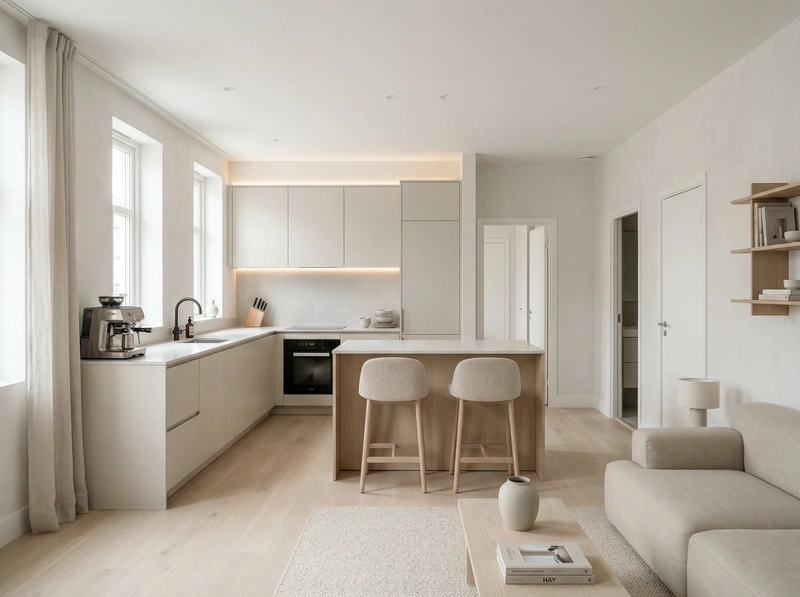 Дизайн интерьера в стиле Минимализм — Кухня от нейросети RoomGPT