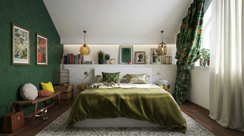 Дизайн спальни в стиле Эклектика — фото интерьера от нейросети RoomGPT