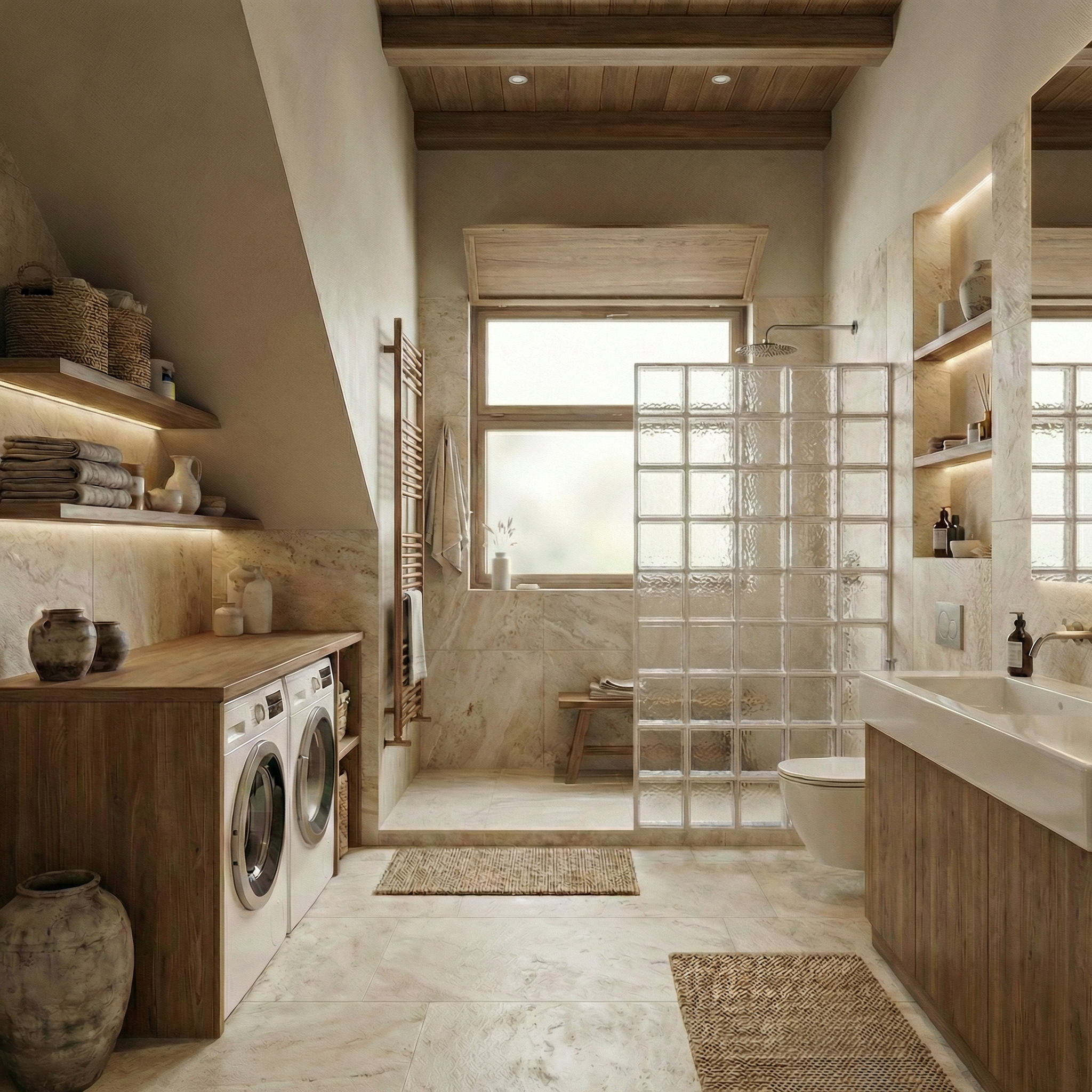 Дизайн ванной в стиле Japandi — фото интерьера от нейросети RoomGPT