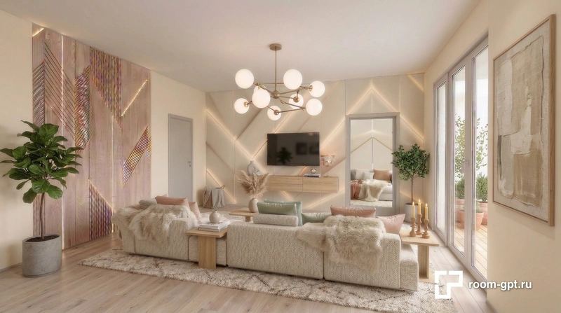 Дизайн интерьера в стиле Хюгге — Гостиная от нейросети RoomGPT