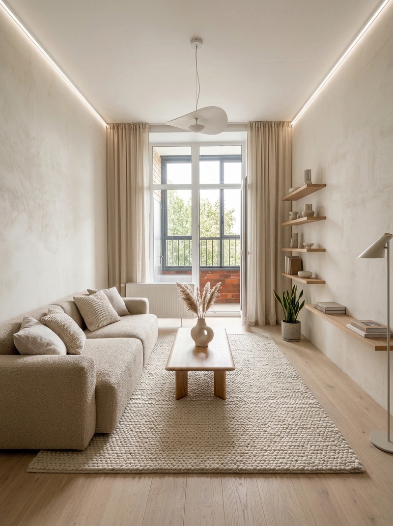 Дизайн гостиной в стиле Хюгге — фото интерьера от нейросети RoomGPT