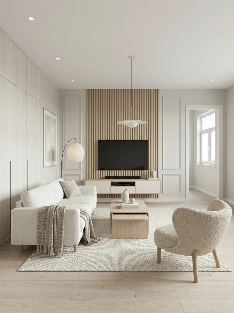 Дизайн гостиной в стиле Сканди — фото интерьера от нейросети RoomGPT