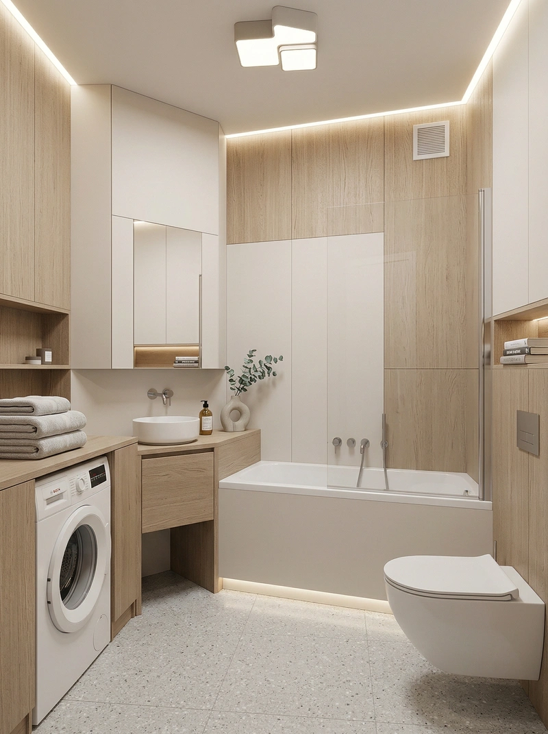 Дизайн ванной в стиле Сканди — фото интерьера от нейросети RoomGPT