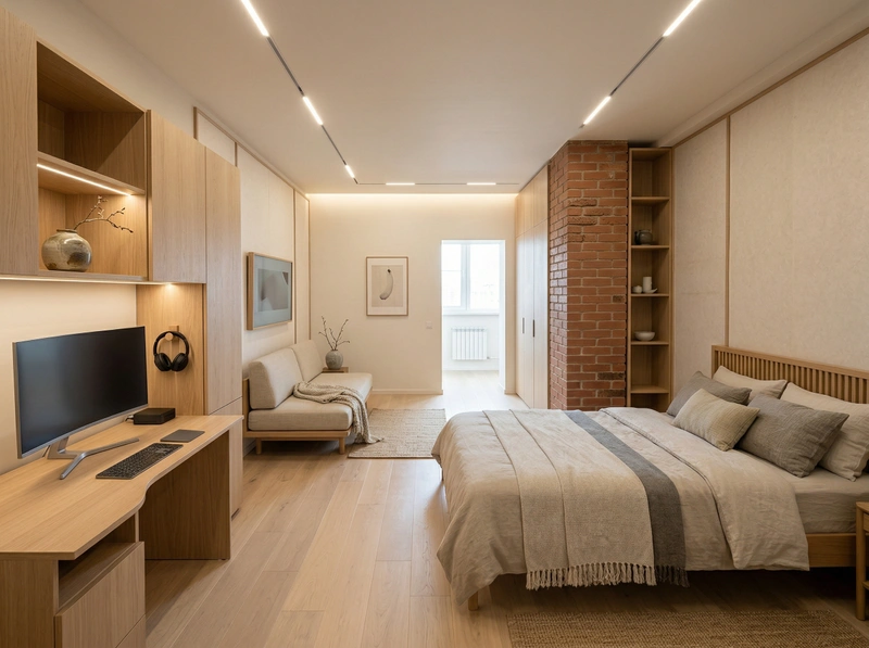 Дизайн спальни в стиле Japandi — фото интерьера от нейросети RoomGPT