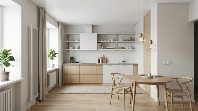 Дизайн кухни в стиле Сканди — фото интерьера от нейросети RoomGPT