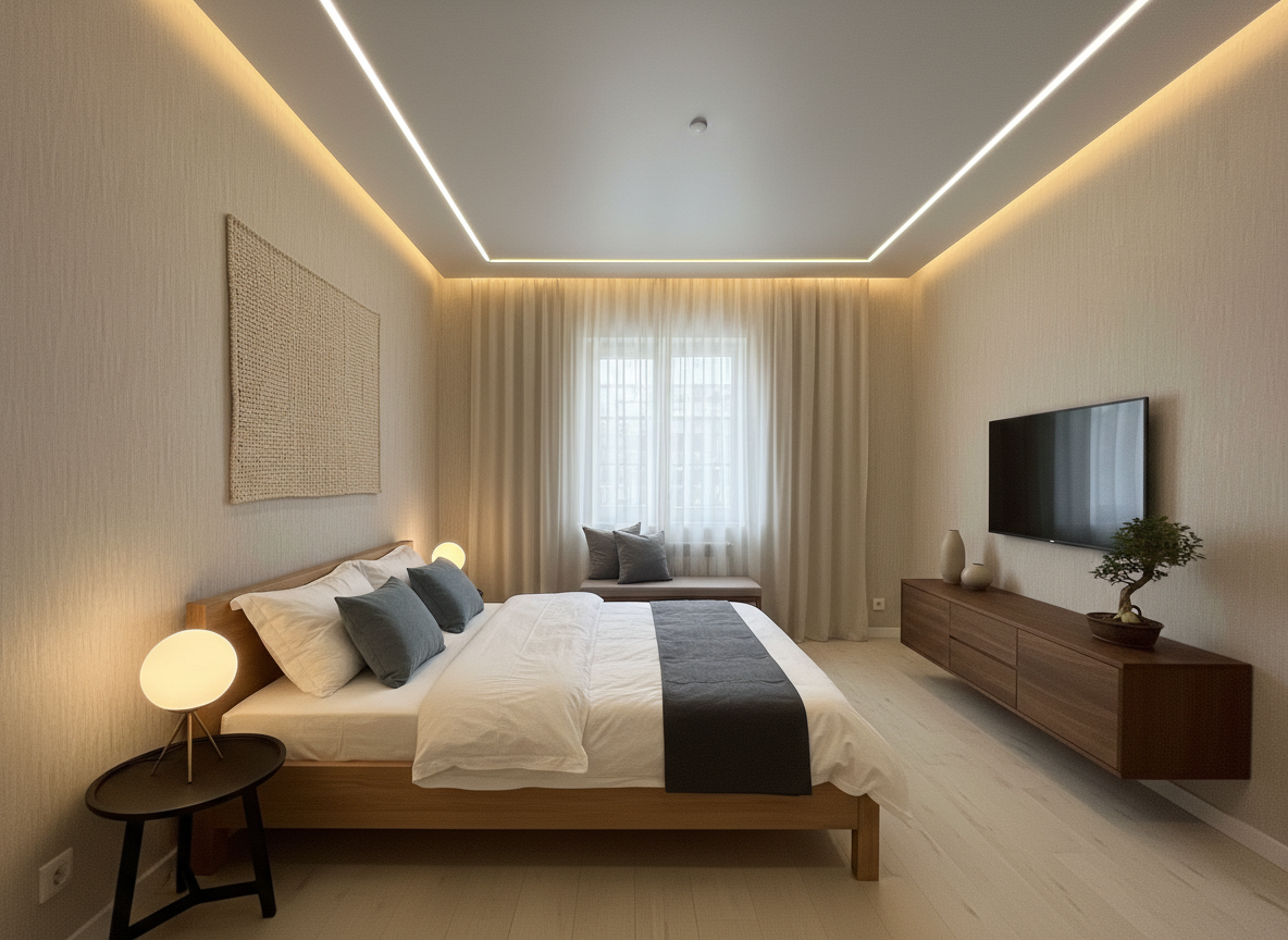 Дизайн гостиной в стиле Japandi — фото интерьера от нейросети RoomGPT