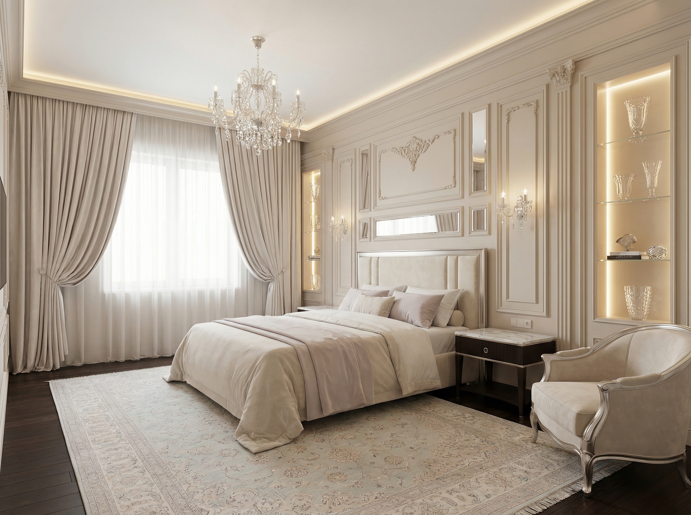 Дизайн спальни в стиле Классика — фото интерьера от нейросети RoomGPT