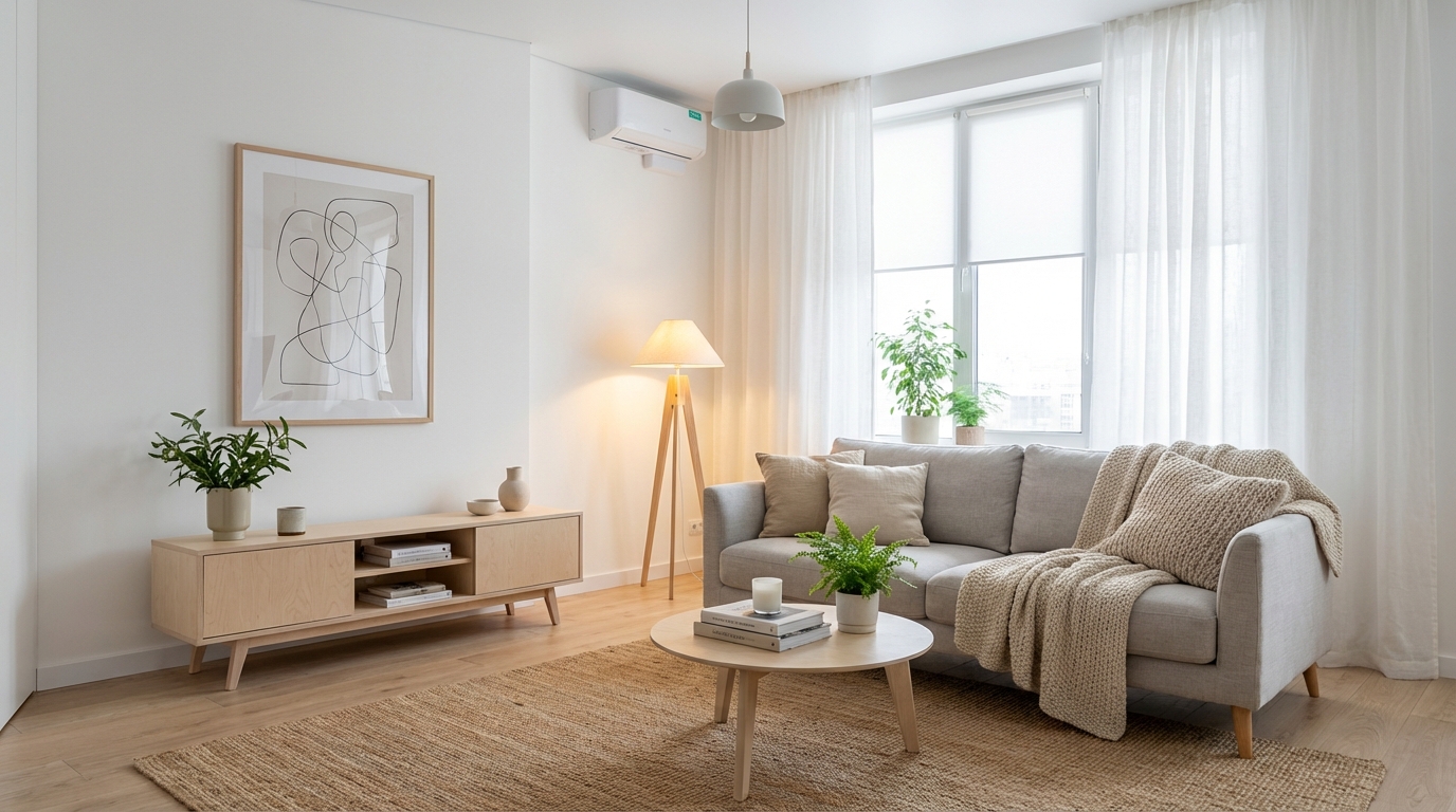 Дизайн гостиной в стиле Хюгге — фото интерьера от нейросети RoomGPT